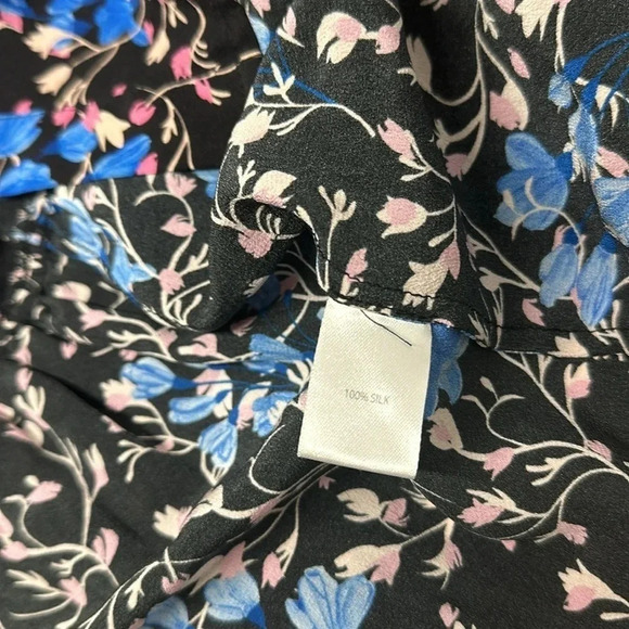 Saloni The Tyra Mini Dress Pure Silk Ruffled Drop Waist Floral Black Blue US 12 - Picture 12 of 13